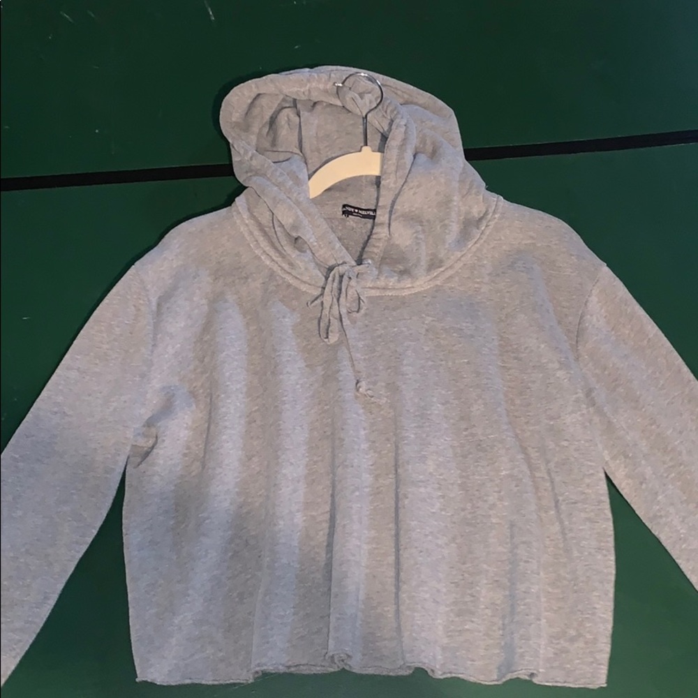 Gray Cropped Hooded Sweatshirt